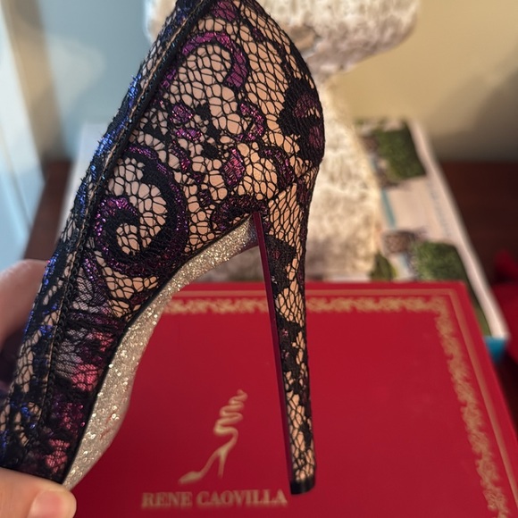 Rene Caovilla Fuxia Cobalt Lace Strass Shoes